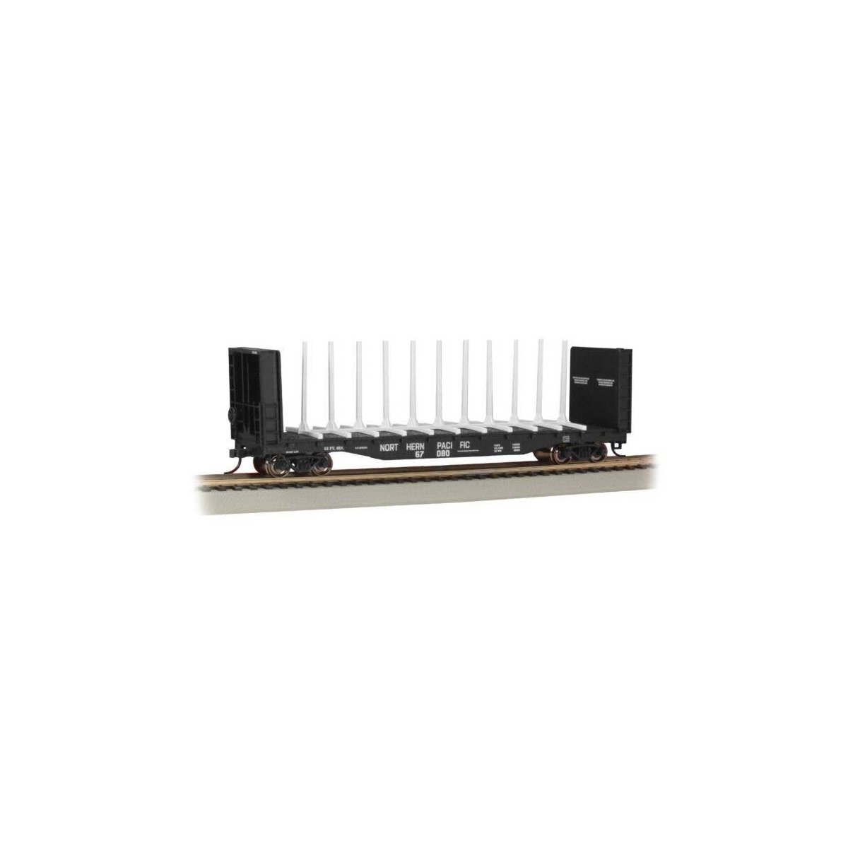 52′ Centerbeam Bulkhead Flatcar - Ready to Run -- Northern Pacific 67080 (black), HO, Bachmann Industries 12904