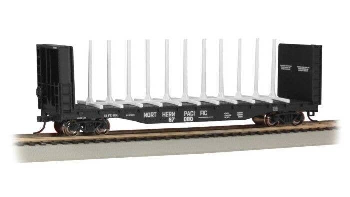 52′ Centerbeam Bulkhead Flatcar - Ready to Run -- Northern Pacific 67080 (black), HO, Bachmann Industries 12904