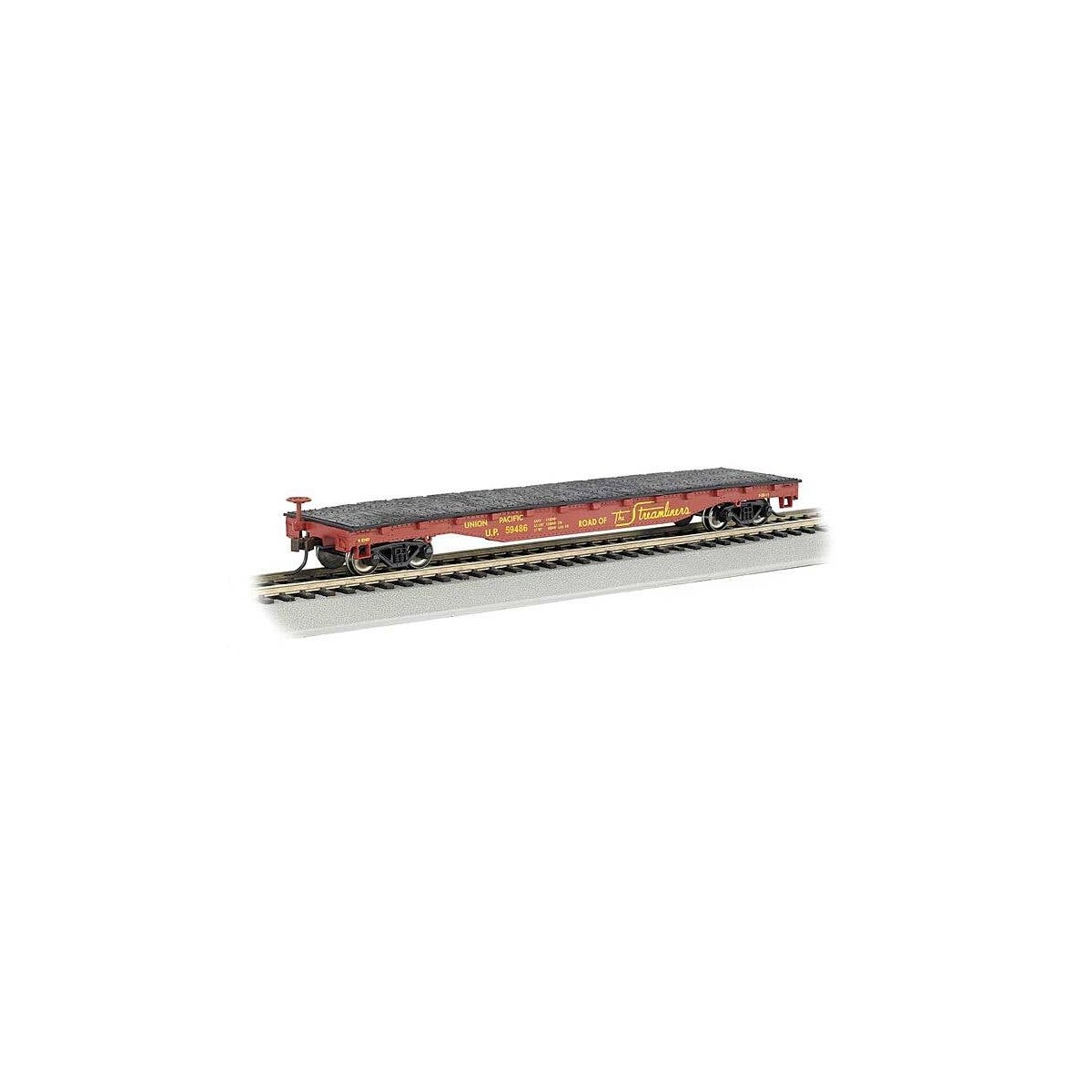 52′ Flatcar - Ready to Run - Silver Series(R) -- Union Pacific 59486 (Boxcar Red, yellow Str, HO, Bachmann Industries 17303