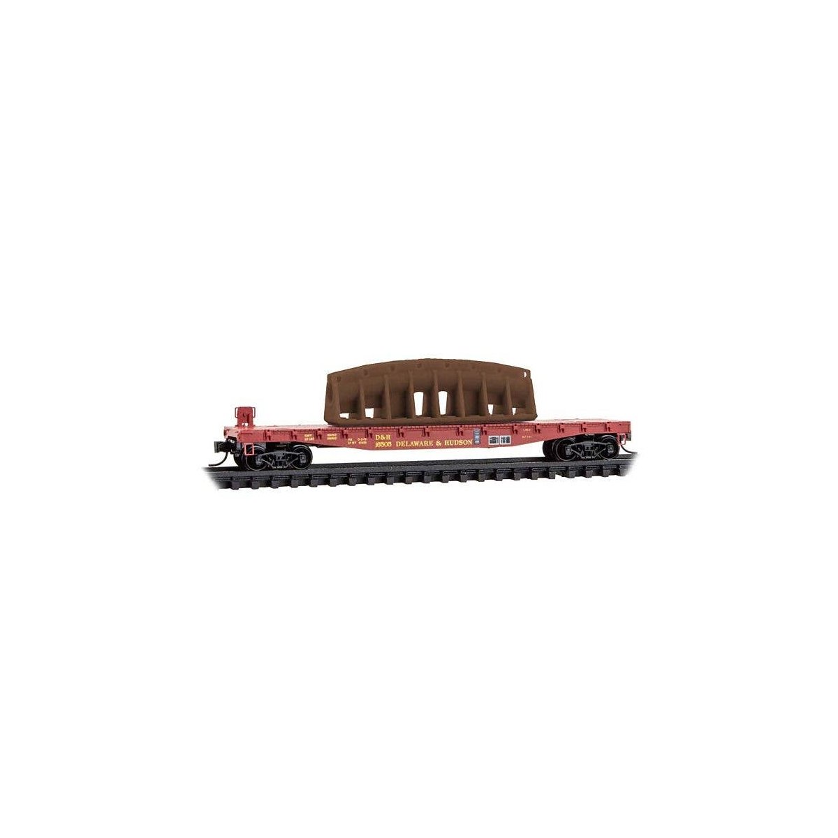50′ Fishbelly-Side Flatcar w/Fighter Jet Tank Load - Ready to Run -- Delaware & Hudson 16505 , N, Micro Trains Line 4500211