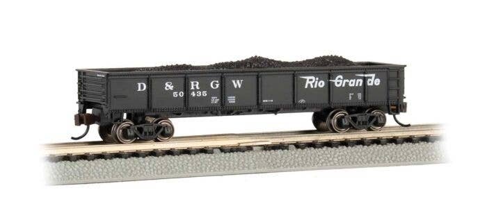 40′ Steel Gondola with Load - Ready to Run -- Denver & Rio Grande Western 50435 (black, Flyin, N, Bachmann Industries 17254