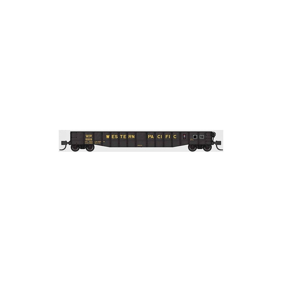 52`6` 15-Panel Mill Gondola - Medium Dented Sides - Ready to Run -- Western Pacific 6763 (black, ye, N, Bluford Shops 52175