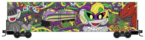 Modified 60′ Excess-Height Double-Plug-Door Boxcar - Ready-to-Run -- Micro-Mouse Mardi Gras , N, Micro Trains Line 10200310