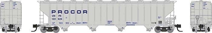 Procor 5820 Covered Hopper 6-Pack - Ready to Run -- Procor Ltd. UNPX (gray, blue solid letteri, N, Rapido Trains Inc 560002