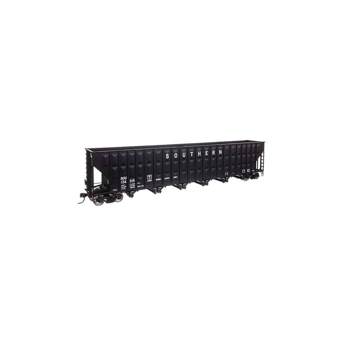 73′ Greenville 7,000 Cubic Foot Wood Chip Hopper - Ready to Run -- Southern Railway 134215 (bla, HO, WalthersMainline 56373