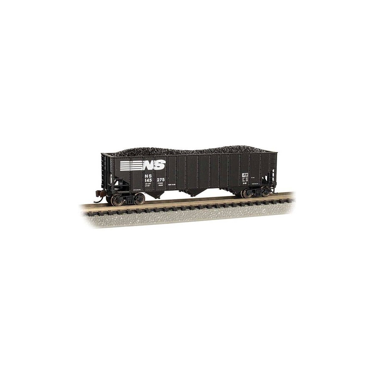 Bethlehem Steel 100-Ton 3-Bay Hopper - Ready to Run -- Norfolk Southern 145275 (black, white), N, Bachmann Industries 18754
