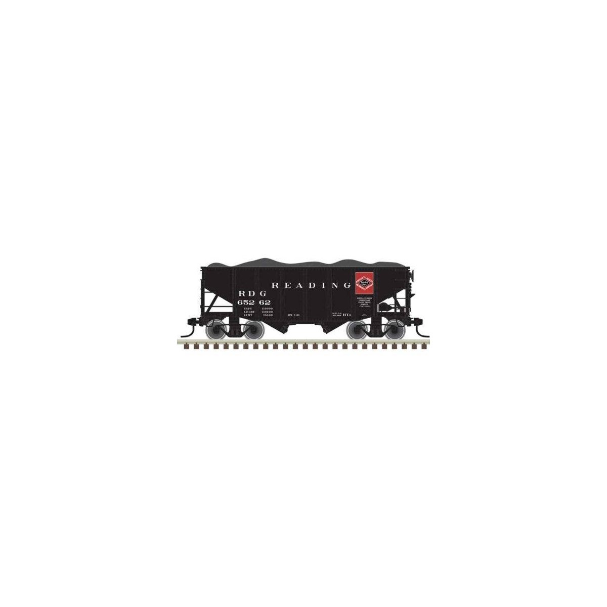 55-Ton Fishbelly Hopper with Load - Ready to Run -- Reading 65262 (black, red), N, Atlas Model Railroad Co. 50007221