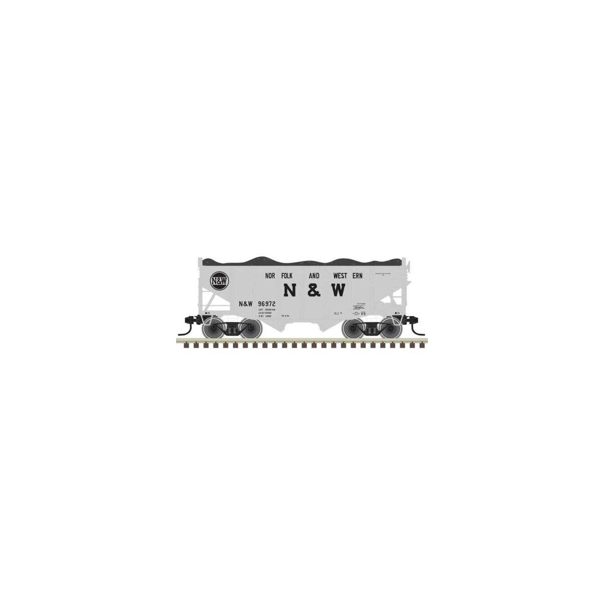 55-Ton Fishbelly Hopper with Load - Ready to Run -- Norfolk & Western 96964 (gray, bl, N, Atlas Model Railroad Co. 50007297