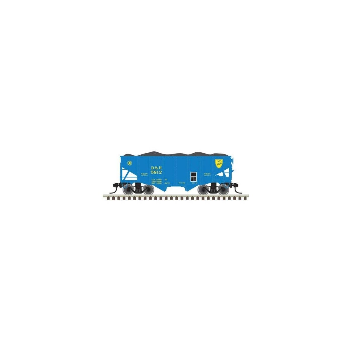 55-Ton Fishbelly Hopper with Load - Ready to Run -- Delaware & Hudson 5802 (blue, yel, N, Atlas Model Railroad Co. 50007214