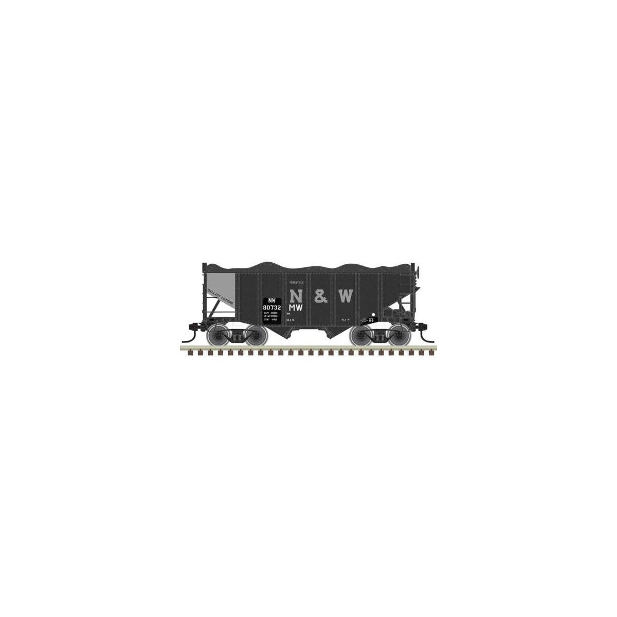 55-Ton Fishbelly Hopper with Load - Ready to Run -- Norfolk & Western 80725 (MOW, bla, N, Atlas Model Railroad Co. 50007228