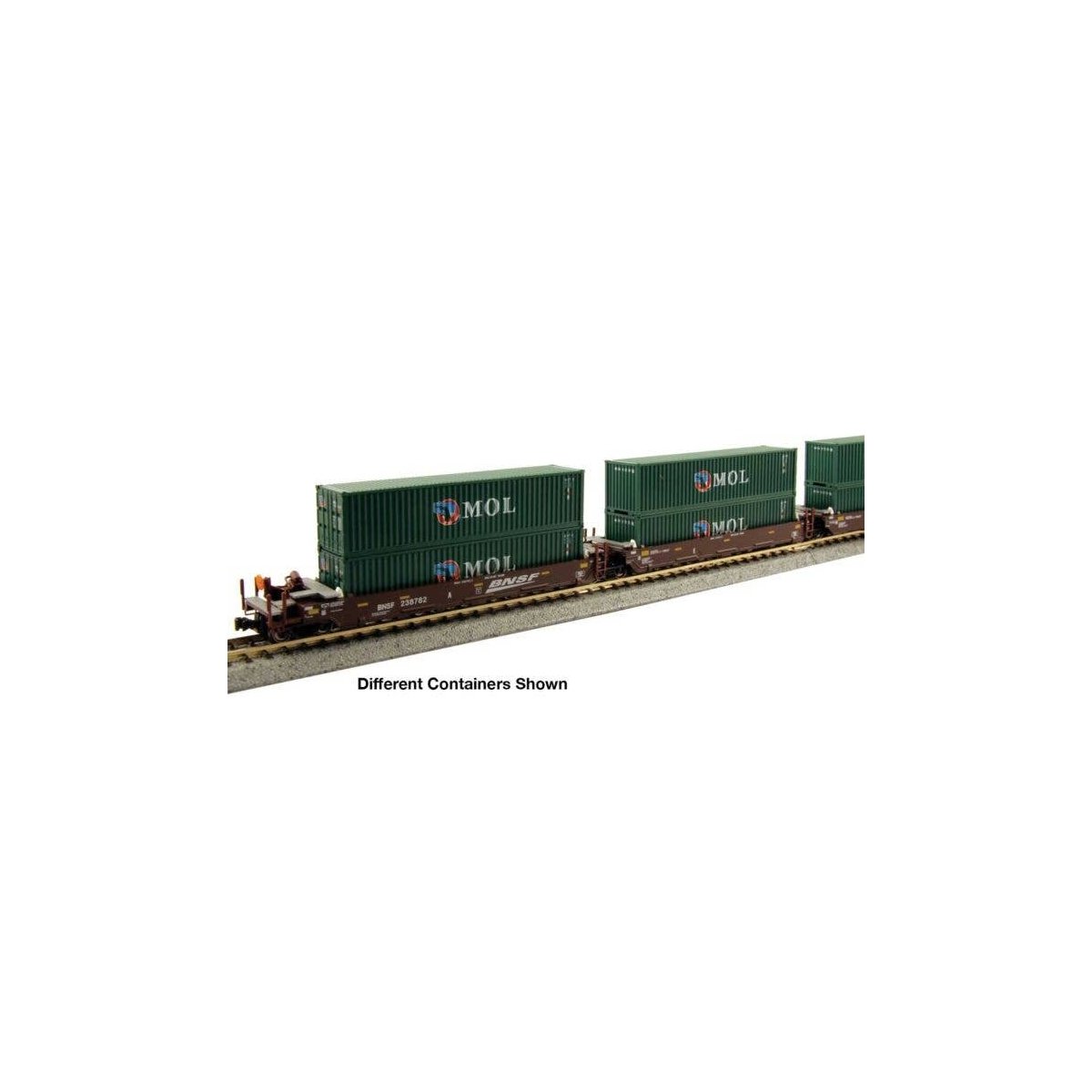 Gunderson Maxi-I 5-Unit Container Well Car w/40′ Containers - Ready to Run -- BNSF Railway 238403 , N, Kato USA Inc 1066210