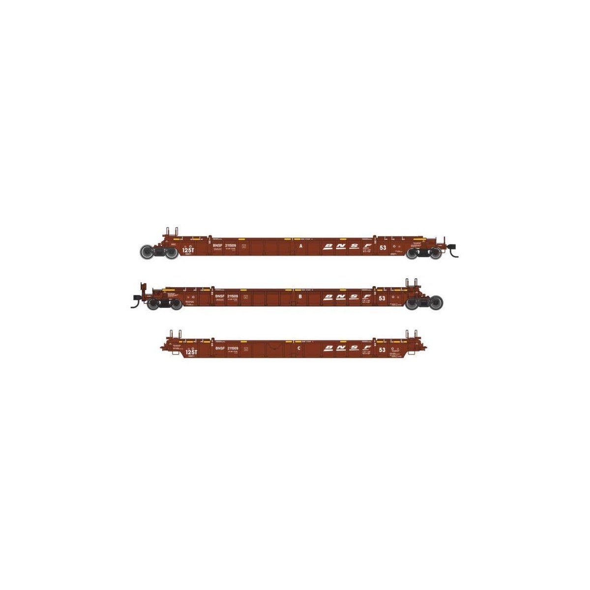 NSC Articulated 3-Unit 53′ Well Car - Ready-to-Run -- BNSF Railway 211509, HO, WalthersMainline 55817