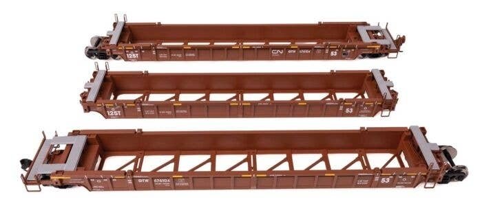 NSC Articulated 3-Unit 53′ Well Car - Ready-to-Run -- Canadian National GTW 676104, HO, WalthersMainline 55822