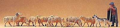 Shepherd w/Dog & Eight Sheep, O, Preiser Kg 65325