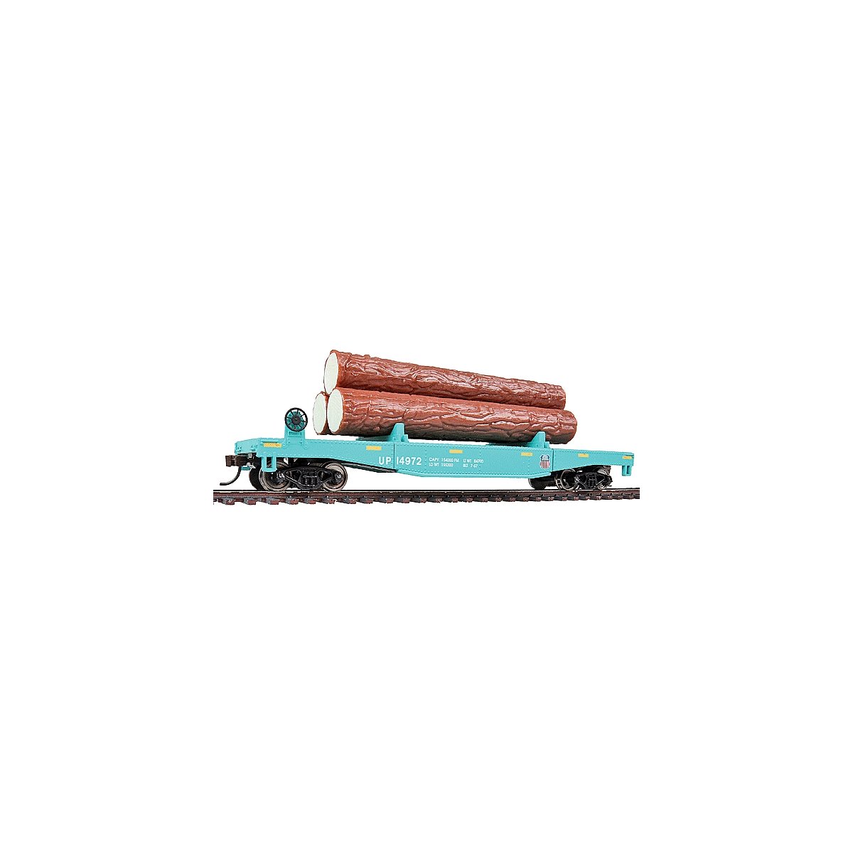 Log Dump Car with 3 Logs - Ready to Run -- Union Pacific 14972 (MOW Scheme green, yellow Conspi, HO, WalthersTrainline 1773
