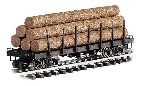 Log Car -- Flat with Logs (Painted, Unlettered), G, Bachmann Industries 98470