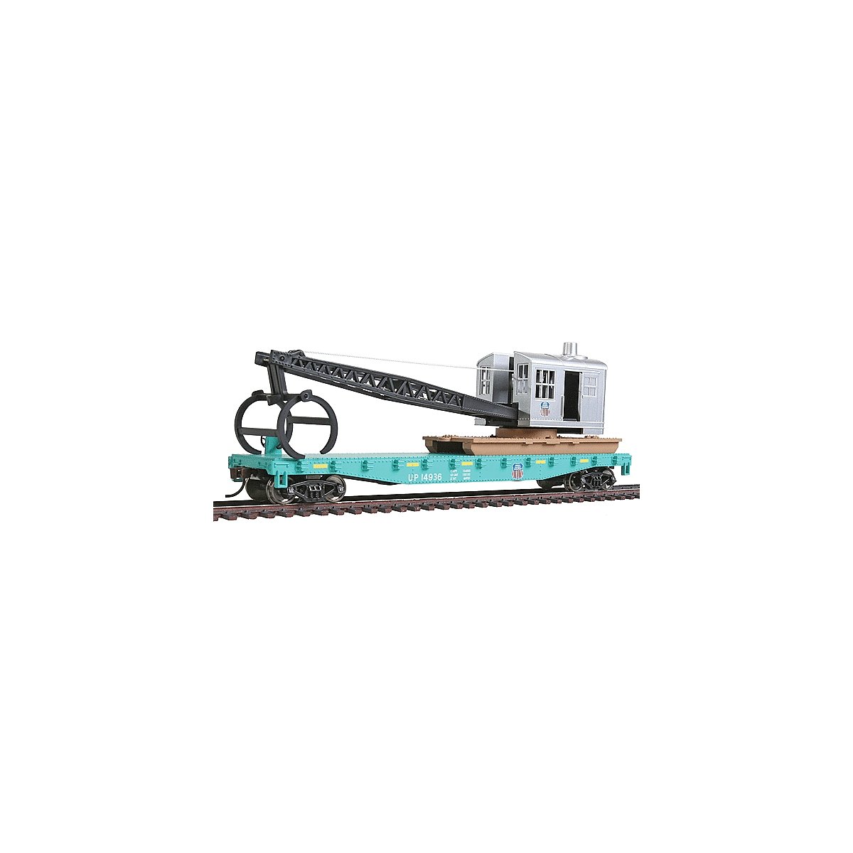 Flatcar with Logging Crane - Ready to Run -- Union Pacific(R) (green, black), HO, WalthersTrainline 1783