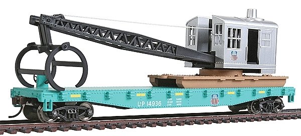 Flatcar with Logging Crane - Ready to Run -- Union Pacific(R) (green, black), HO, WalthersTrainline 1783