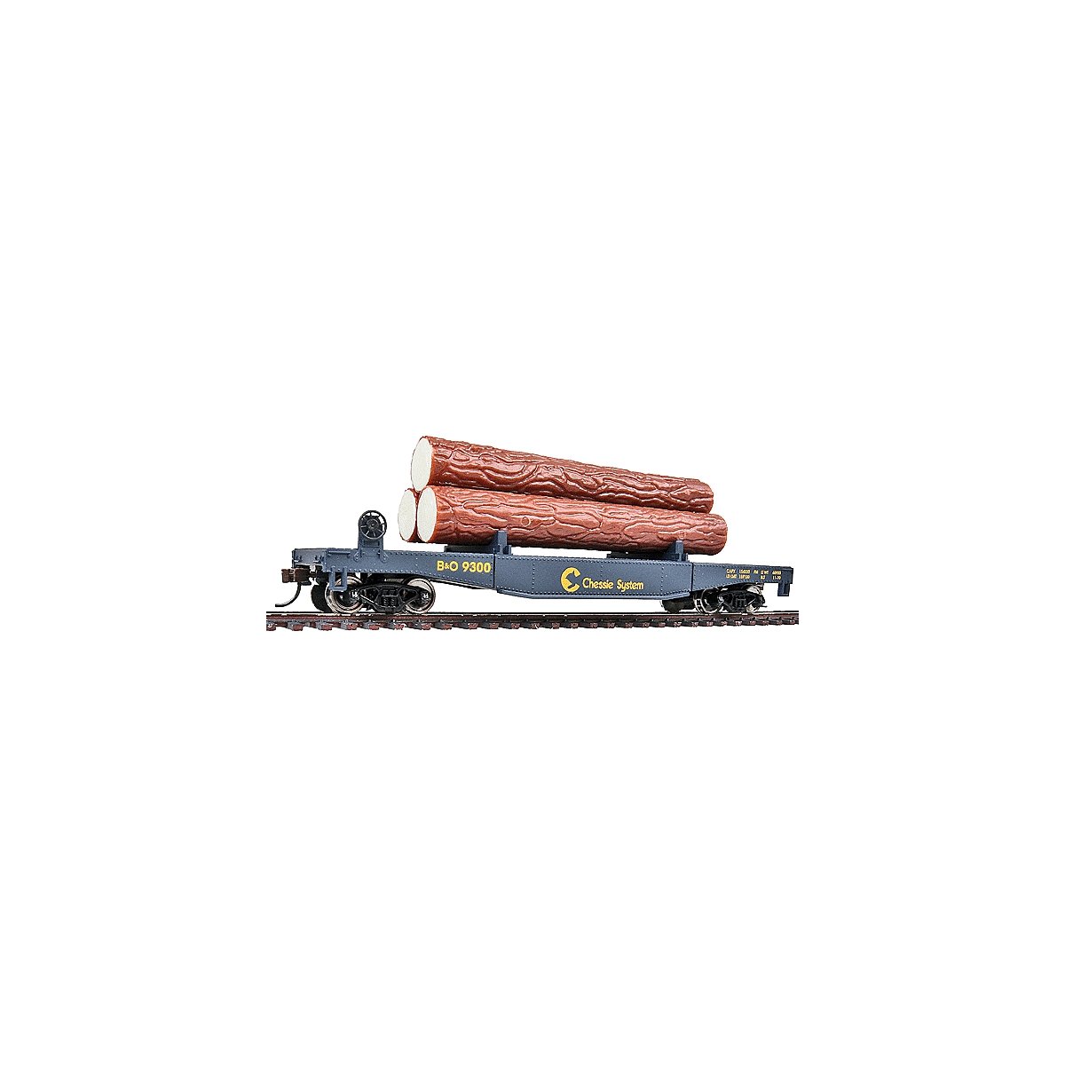 Log Dump Car with 3 Logs - Ready to Run -- Chessie-Baltimore & Ohio 9300 (blue, yellow), HO, WalthersTrainline 1772
