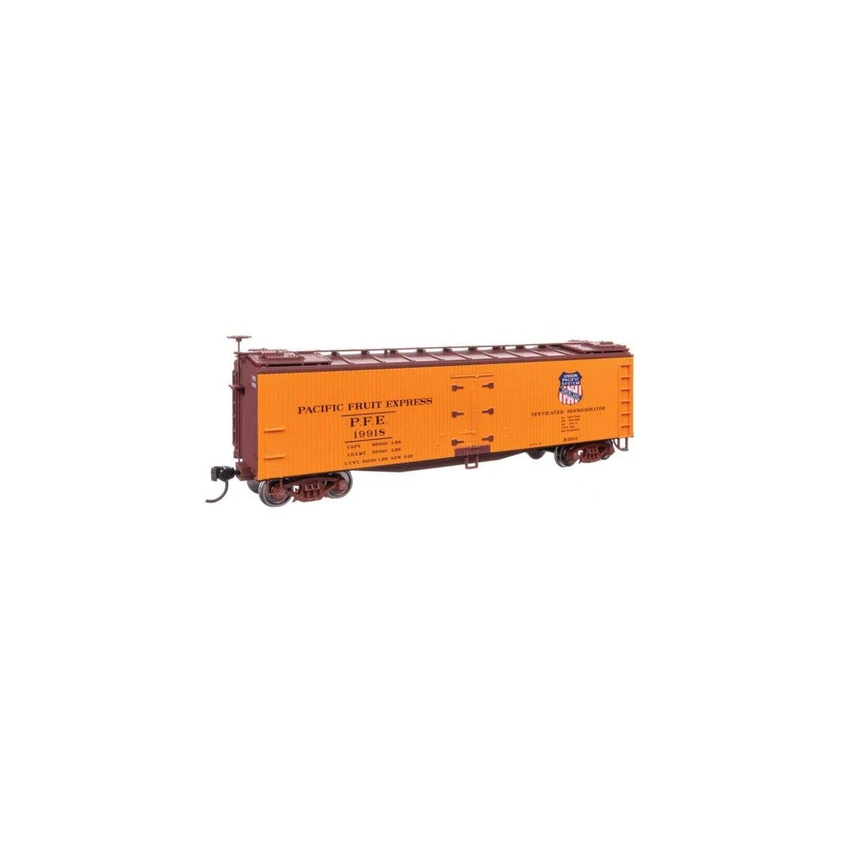 40′ Early Reefer - Ready To Run -- Pacific Fruit Express SP/UP 19918, HO, WalthersMainline 41228