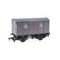 Thomas & Friends(TM) - Wood Boxcar (Box Van) -- Explosives (gray, red, white Warning Icons), HO, Bachmann Industries 77407