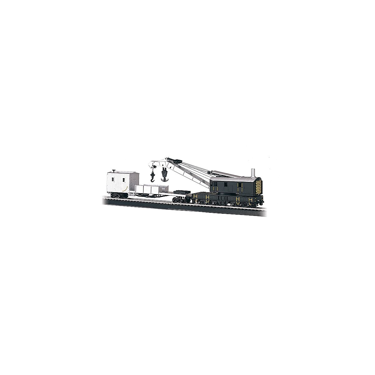 250-Ton Crane Car & Boom Tender - Silver Series(R) -- Painted, Unlettered (black, silver), HO, Bachmann Industries 16149