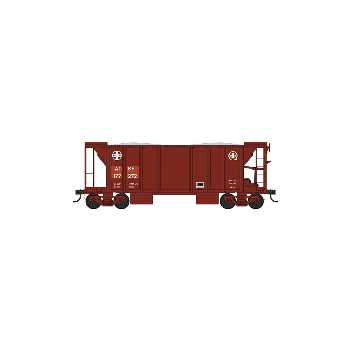 70-Ton 2-Bay Ballast Hopper with Side Chutes (Ballast Gates) - Ready to Run -- Santa Fe, HO, Bowser Manufacturing Co. 43650