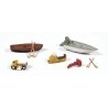 Recreational Detail Set -- 2 Boats w/Outboard Motors, 4 Oars, 1 Riding Lawnmower, 1 Snowmobile, N, Railway Express Miniatures 21