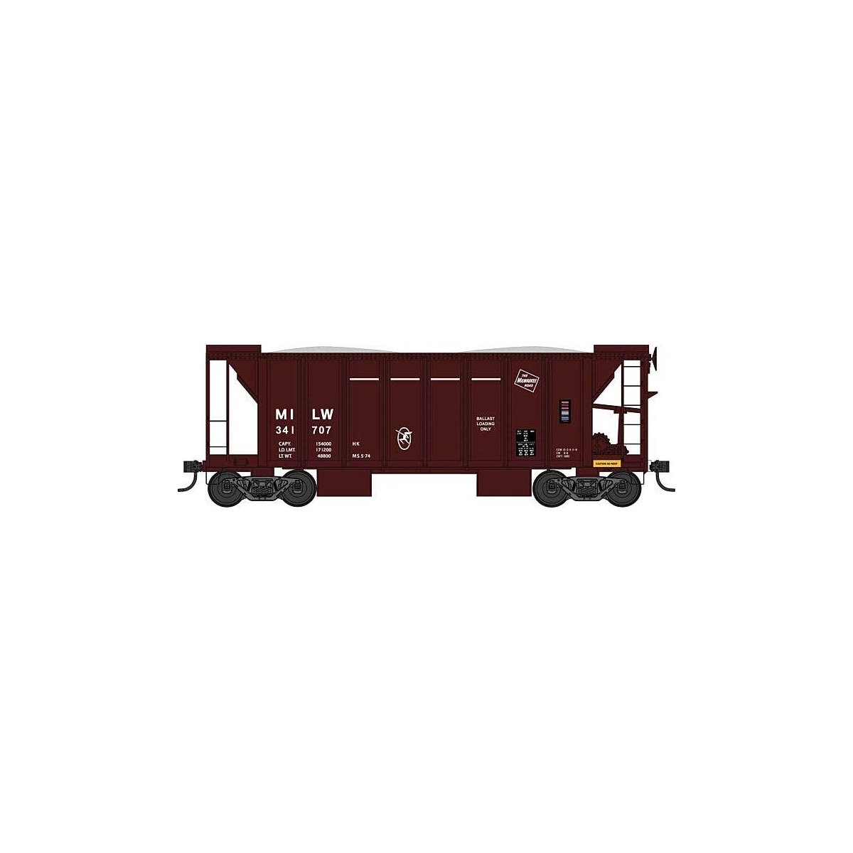 70-Ton 2-Bay Ballast Hopper with Side Chutes (Ballast Gates) - Ready to Run -- Milwauke, HO, Bowser Manufacturing Co. 43673
