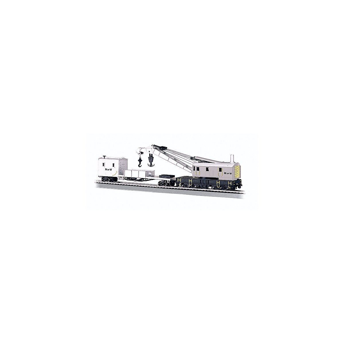 250-Ton Crane Car & Boom Tender - Silver Series(R) -- Maintenance-of-Way (Silver, black), HO, Bachmann Industries 16138