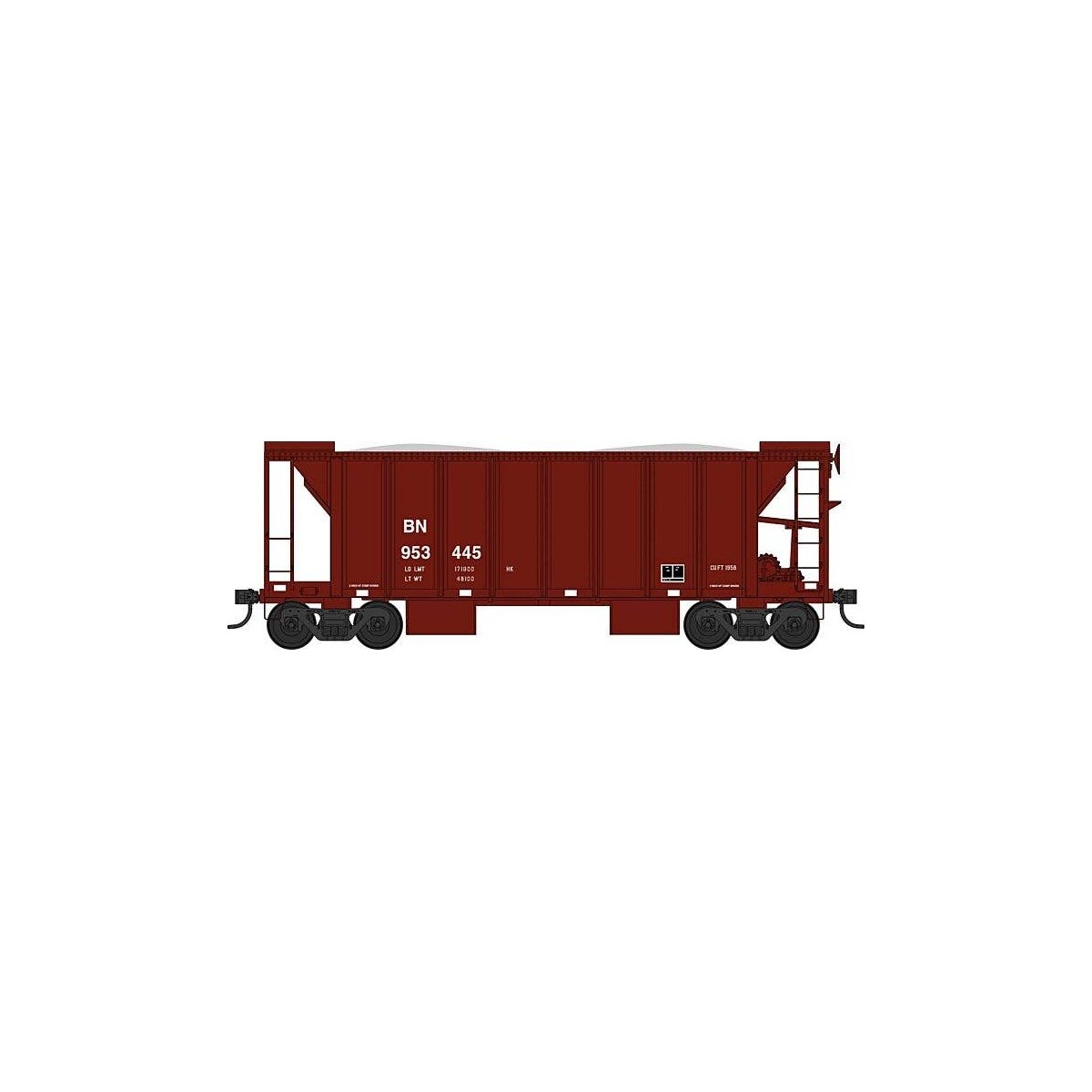 70-Ton 2-Bay Ballast Hopper with Side Chutes (Ballast Gates) - Ready to Run -- Burlingt, HO, Bowser Manufacturing Co. 43652