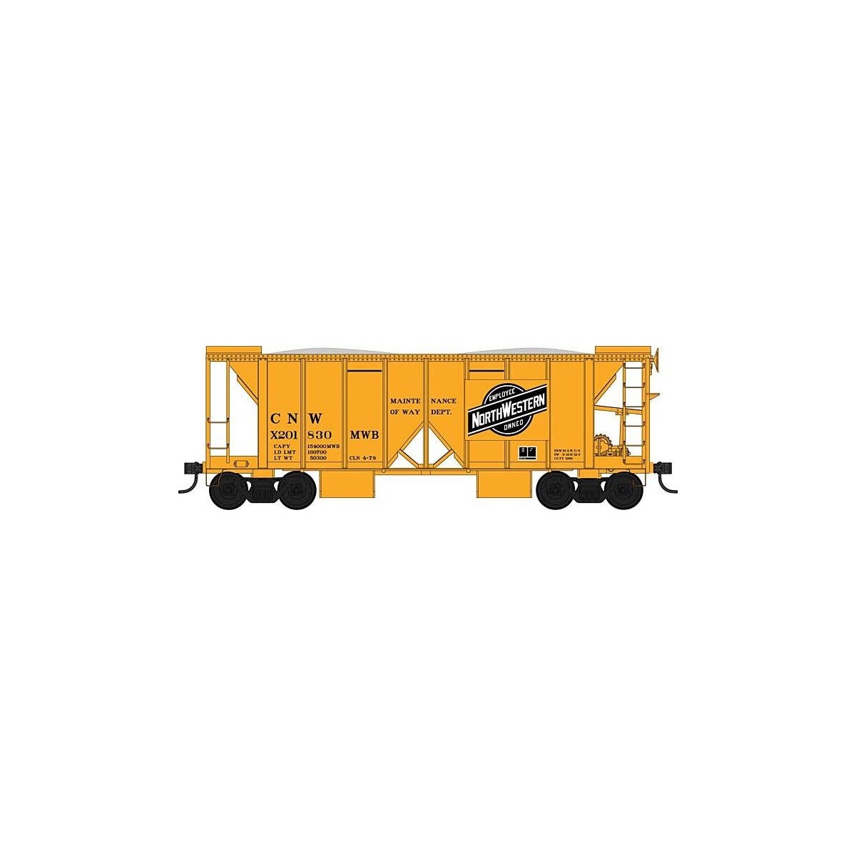 70-Ton 2-Bay Ballast Hopper with Side Chutes (Ballast Gates) - Ready to Run -- Chicago , HO, Bowser Manufacturing Co. 43660