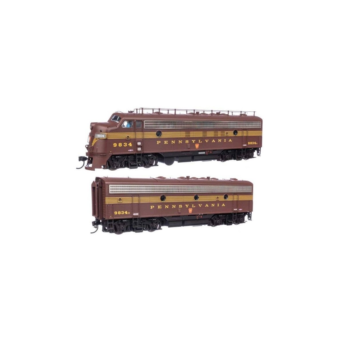 EMD FP7 & F7B STANDARD DC -- Pennsylvania Railroad EFP-15 9834A, EH-15 9834B (Tuscan 5-Stripe), HO, WalthersProto 49537