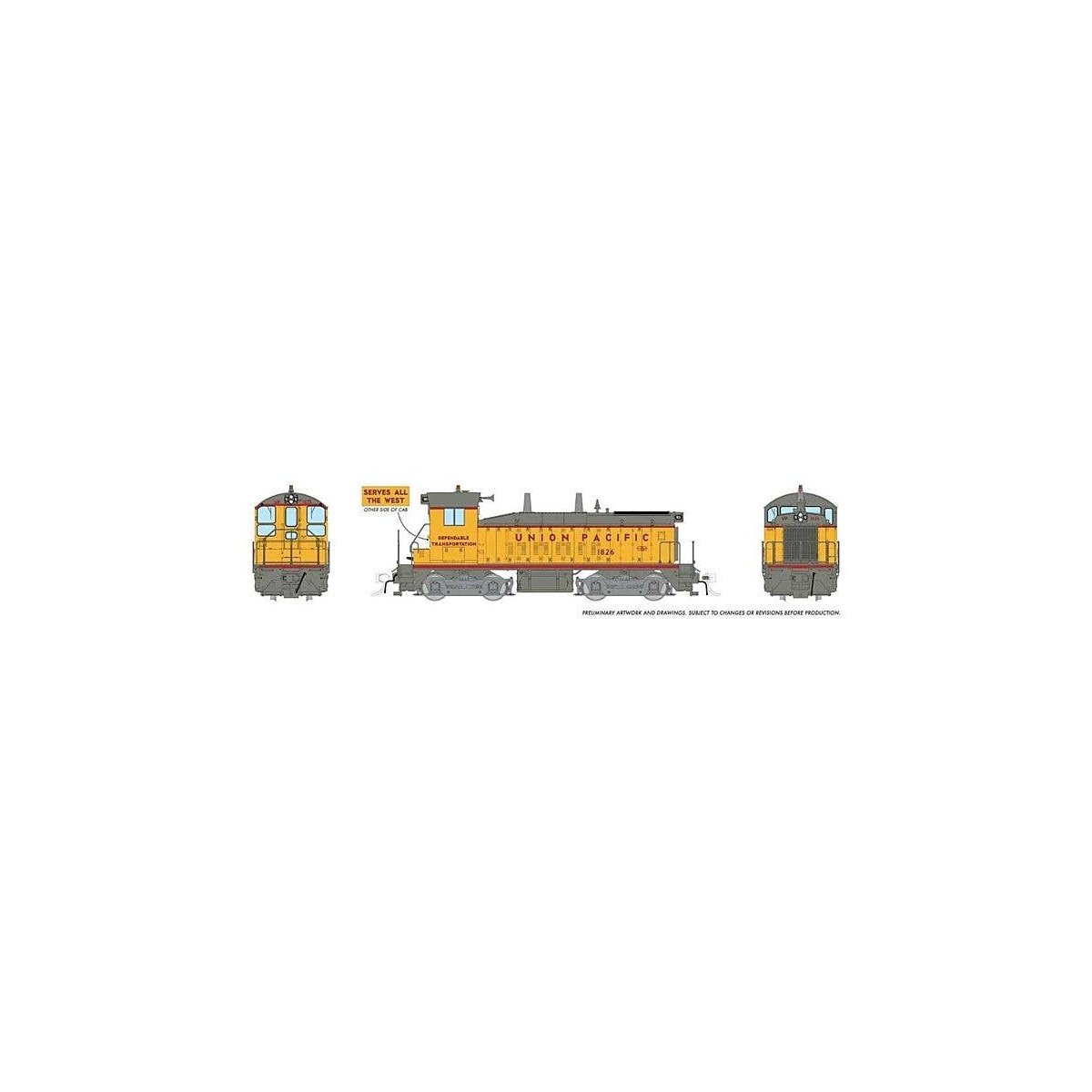 EMD SW9 - ESU LokSound and DCC -- Union Pacific 1834 (As-Delivered, Armour Yellow, gray, red, , HO, Rapido Trains Inc 27595