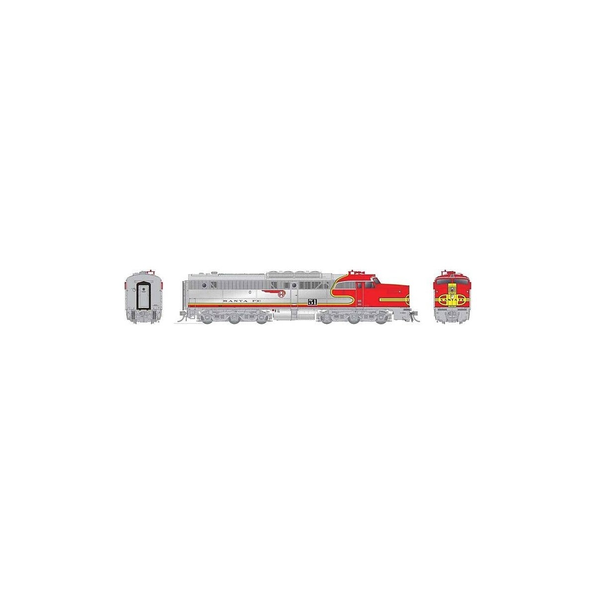 Alco PA1 - Standard DC -- Santa Fe 51L (Repowered, Warbonnet, silver, red), HO, Rapido Trains Inc 23045