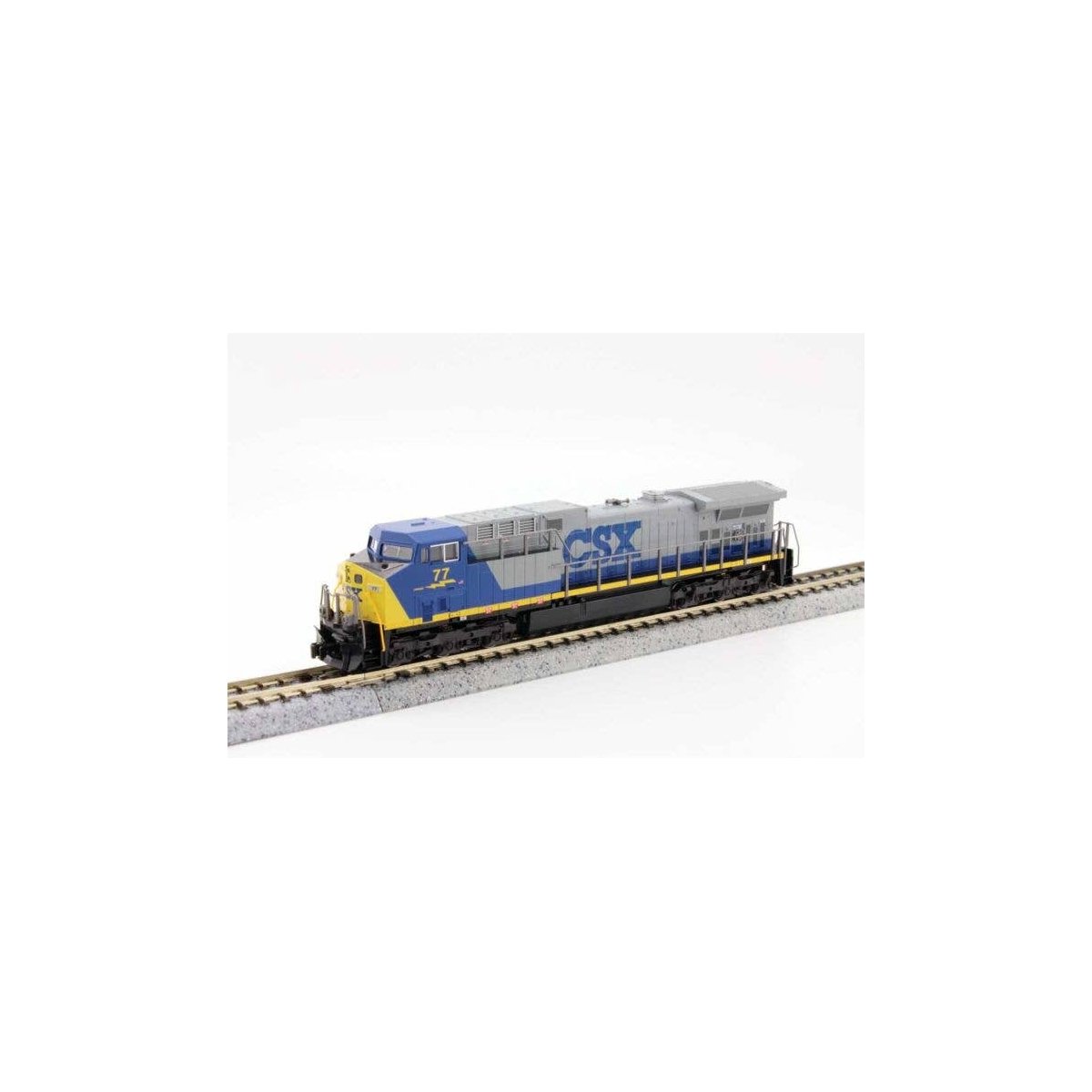 GE AC4400CW Low Numberboards - Standard DC -- CSX 77 (YN1, gray, blue, yellow), N, Kato USA Inc 1767043