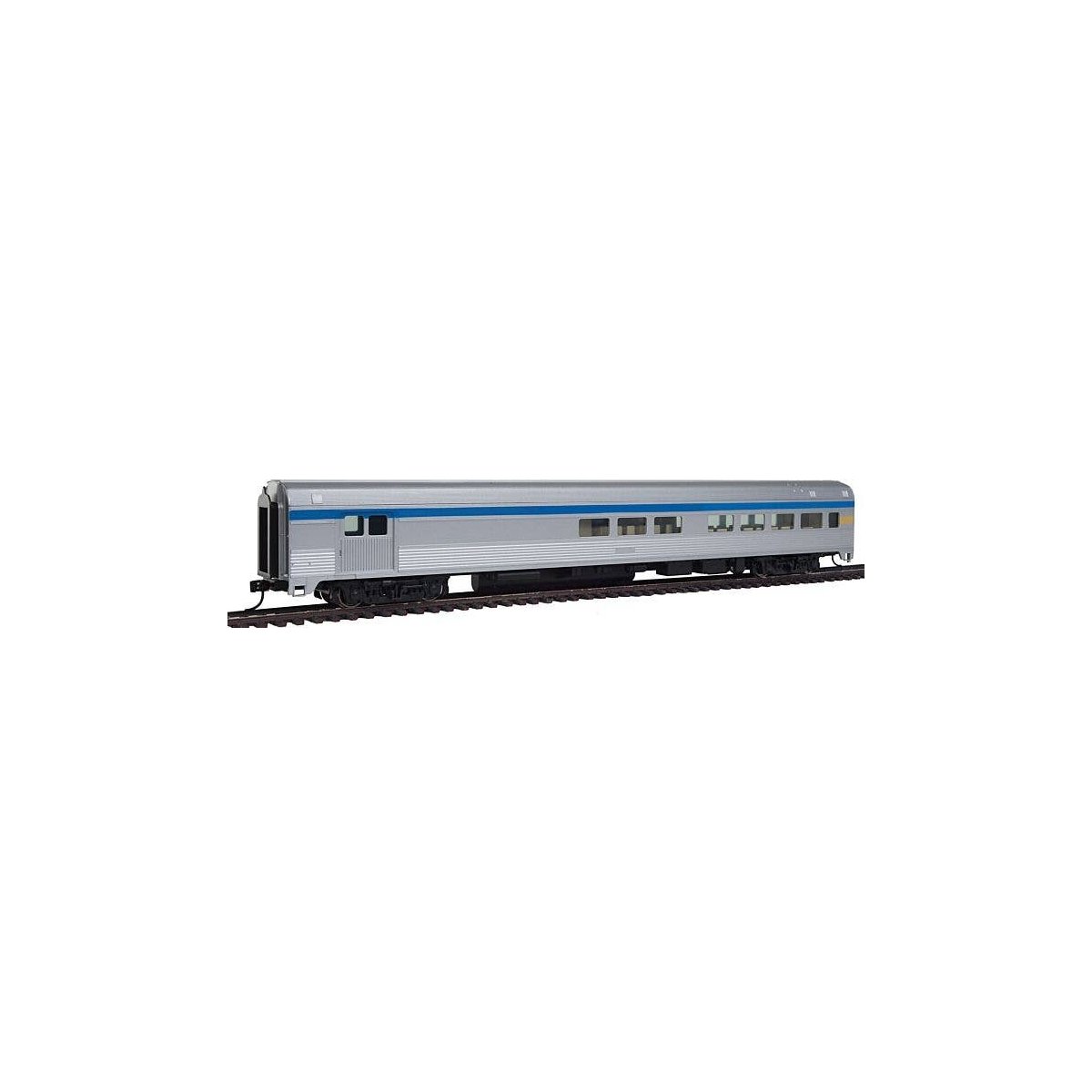 85′ Budd Baggage-Lounge - Ready to Run -- Via Rail Canada (silver, blue, yellow), HO, WalthersMainline 30059