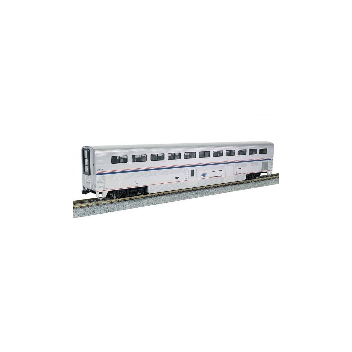 Superliner I Coach-Baggage- Lighted - Ready to Run -- Amtrak 31003 (Phase VI silver, blue, red), HO, Kato USA Inc 3560941