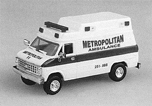 Emergency -- Metropolitan Ambulance with Cherolet Van Cab, HO, Trident Miniatures 90100