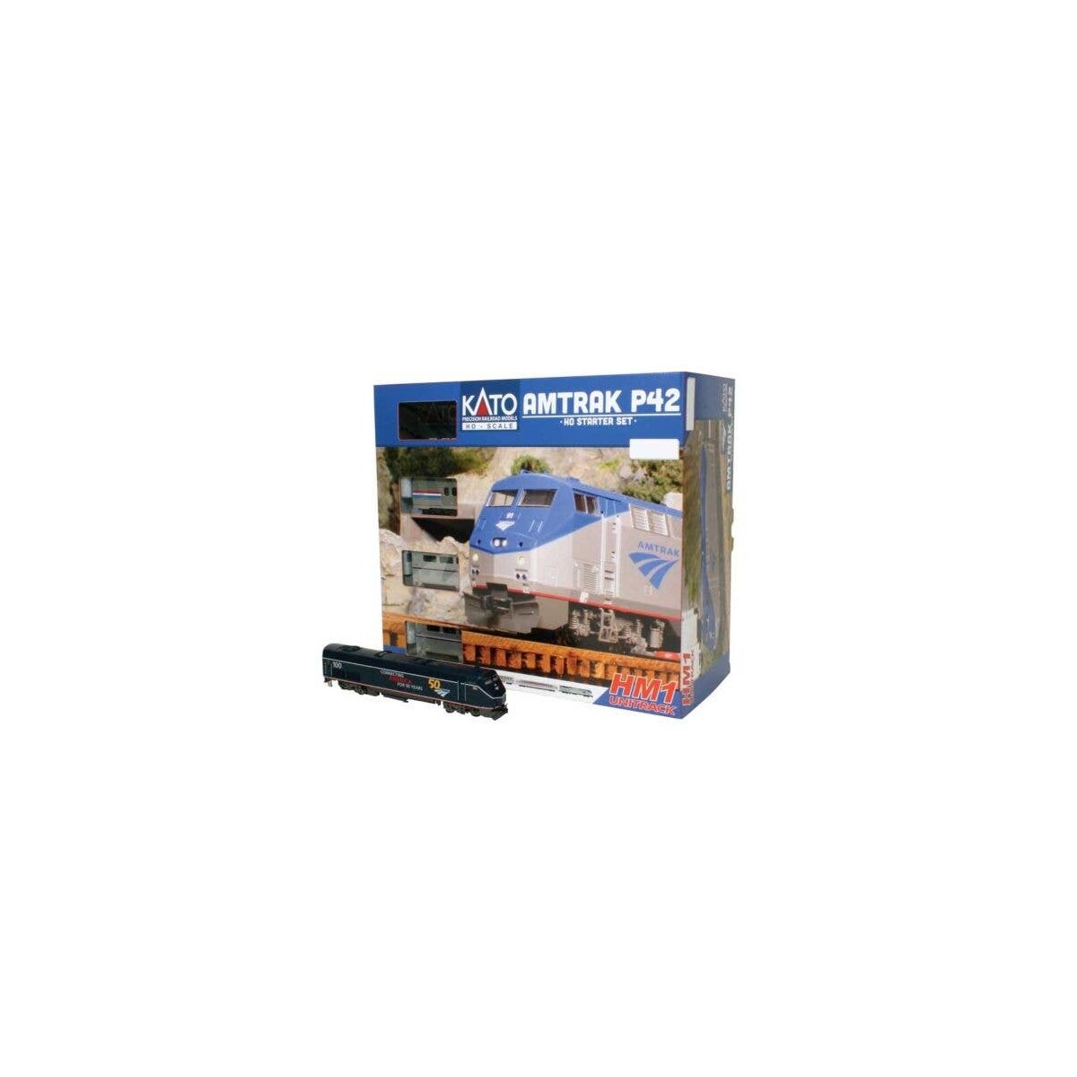 Amtrak P42 Superliner Starter Set - Standard DC -- Amtrak 100 (50th Blue), Viewliner Baggage, 2 Su, HO, Kato USA Inc 303002