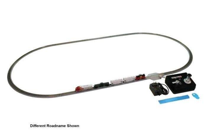 Freight Train Starter Set - Standard DC -- Santa Fe `Bluebonnet` EMD F7, 4 Cars, Unitrack Oval, Po, N, Kato USA Inc 1060051