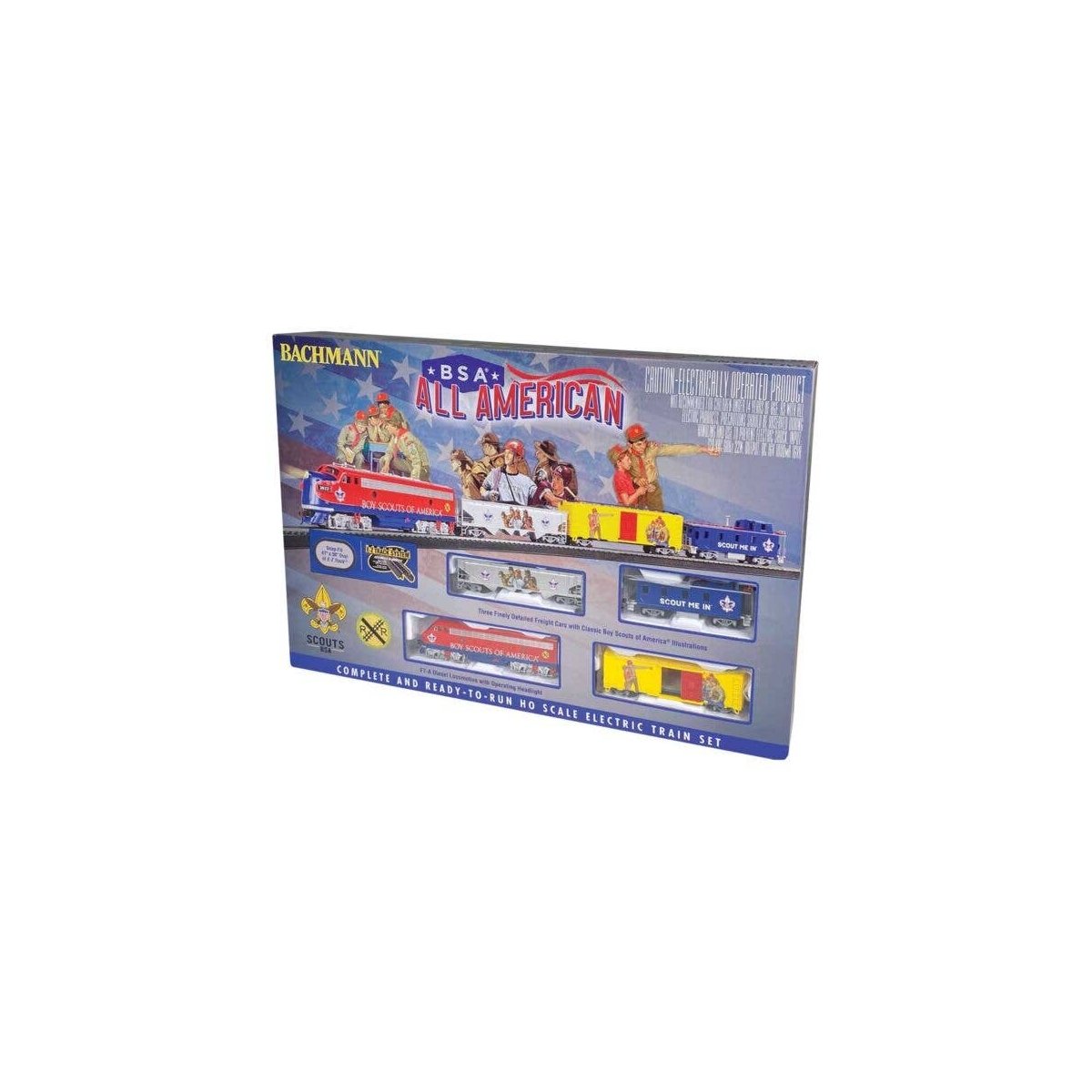 BSA(R) Boy Scouts of America All American - Standard DC -- EMD F7A, 3 Cars, 47 x 38′ E-Z Track, HO, Bachmann Industries 775
