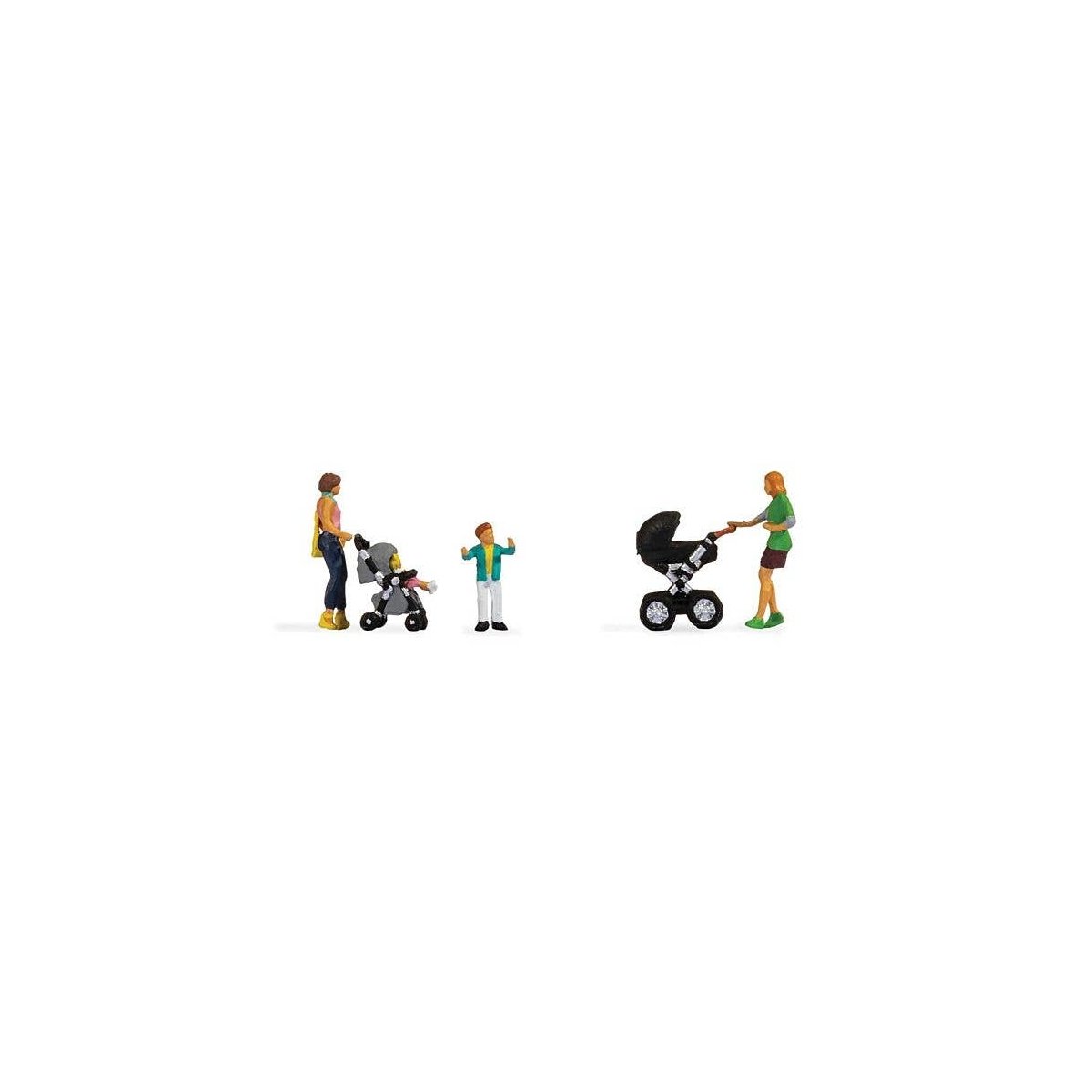 Mothers with Children -- 2 Moms, 2 Kids, 2 Strollers, HO, Walthers SceneMaster 6083