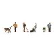People with Dogs -- 4 of Each with 1 Garbage Can, HO, Walthers SceneMaster 6082