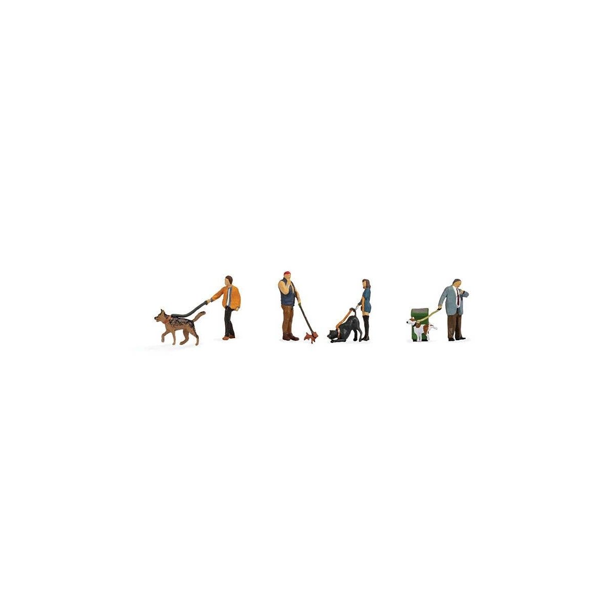 People with Dogs -- 4 of Each with 1 Garbage Can, HO, Walthers SceneMaster 6082