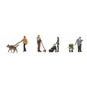 People with Dogs -- 4 of Each with 1 Garbage Can, HO, Walthers SceneMaster 6082