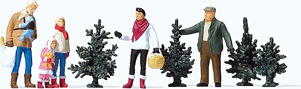 Christmas Tree Lot -- w/4 Trees, HO, Preiser Kg 10627