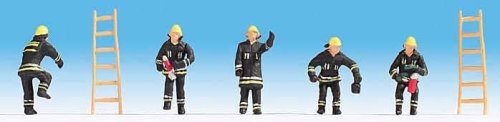 Firefighters -- 5 in Black Uniforms, 2 Ladders, N, Noch Gmbh & Co 36021