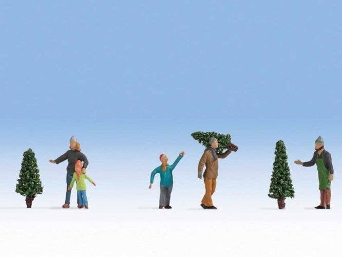 Christmas Tree Lot Figures -- 5 People, 3 Trees, HO, Noch Gmbh & Co 15927