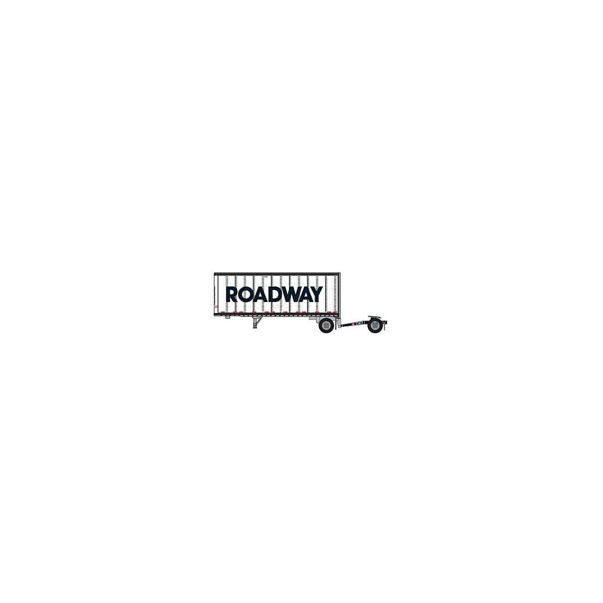 28′ Pup Van Trailer with Converter Dolly - Assembled -- Roadway 1 (white, black Billboard Lettering), N, Trainworx Inc 4288401